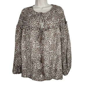 Sheer Brown Animal Print Top Women Size L Long Sleeve Unbranded
